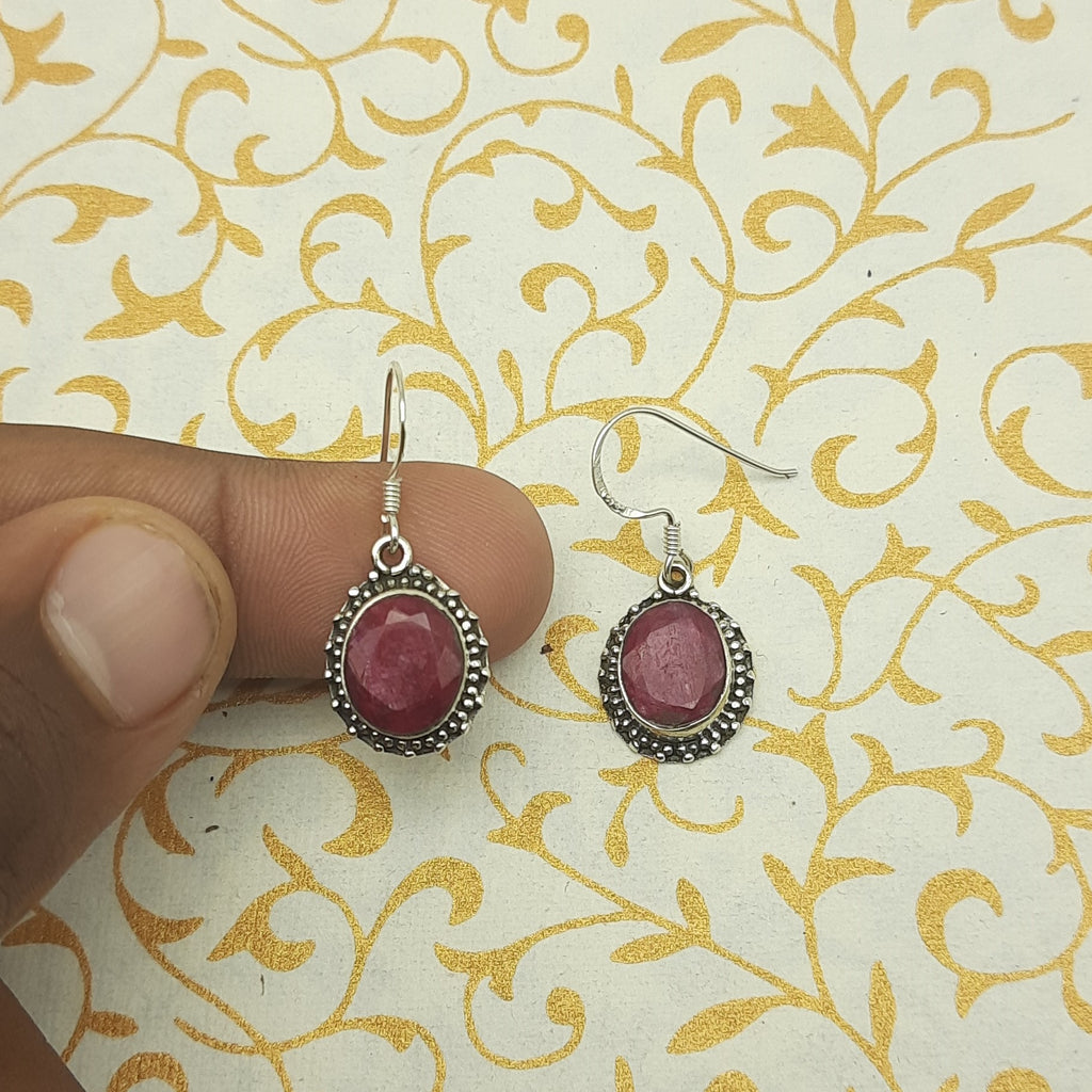 Ruby Gemstone Dangle Earrings – Handmade 925 Silver Gemstone Jewelry