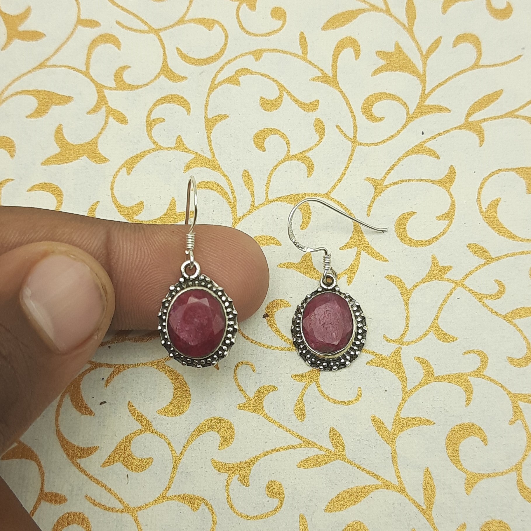 Ruby Gemstone Dangle Earrings – Handmade 925 Silver Gemstone Jewelry