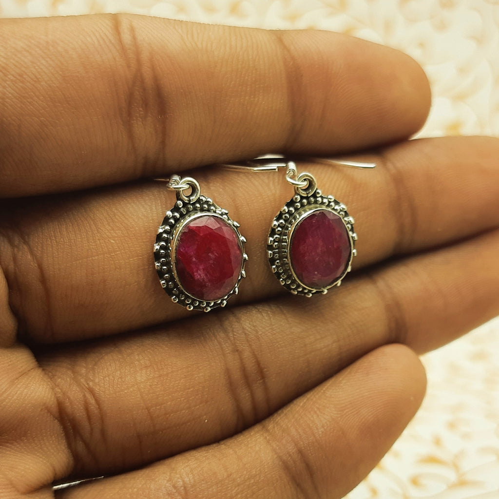 Ruby Gemstone Dangle Earrings – Handmade 925 Silver Gemstone Jewelry