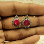 Ruby Gemstone Dangle Earrings – Handmade 925 Silver Gemstone Jewelry