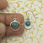 Handmade 925 Sterling Silver Round Turquoise Earrings