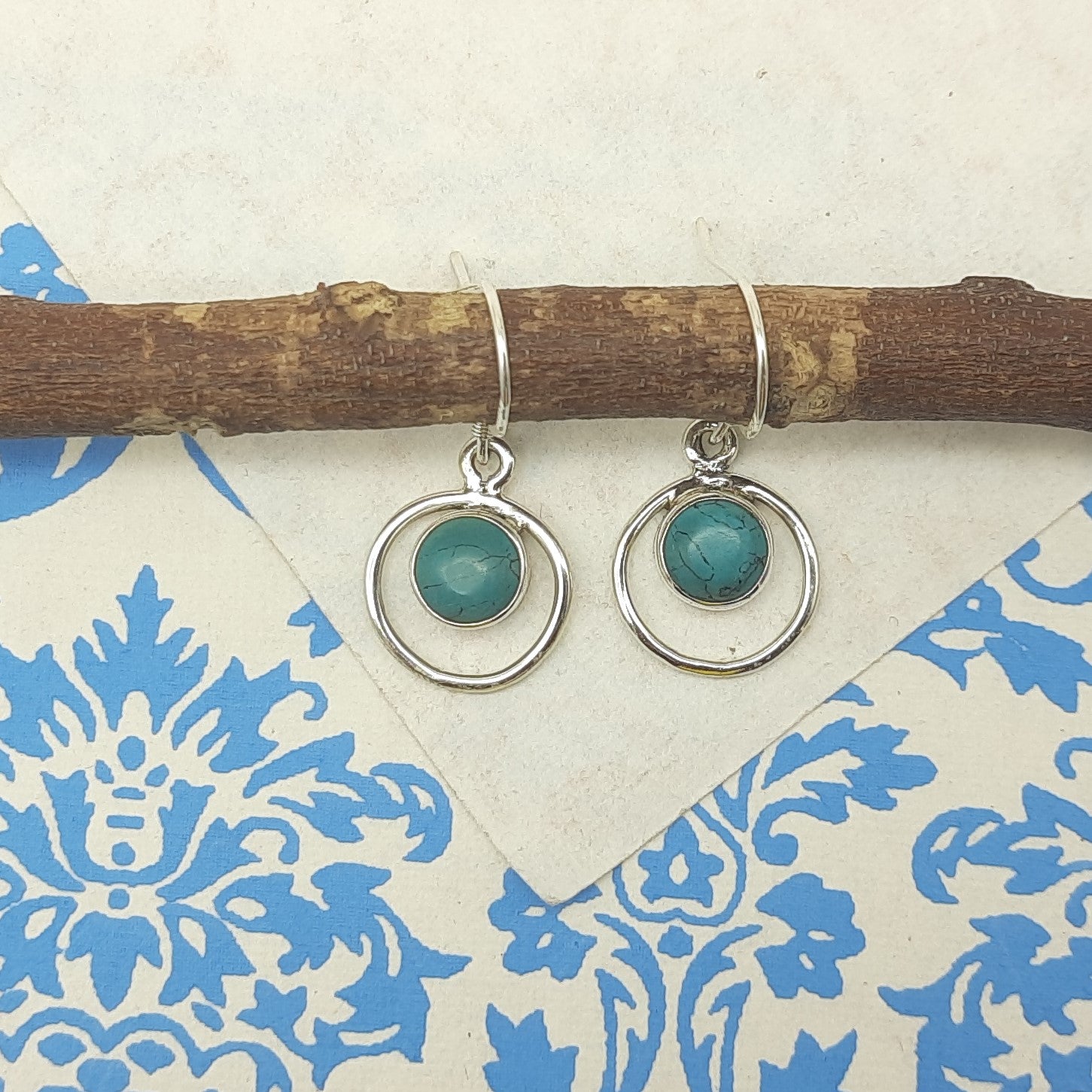 Handmade 925 Sterling Silver Round Turquoise Earrings