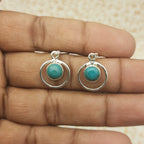 Handmade 925 Sterling Silver Round Turquoise Earrings