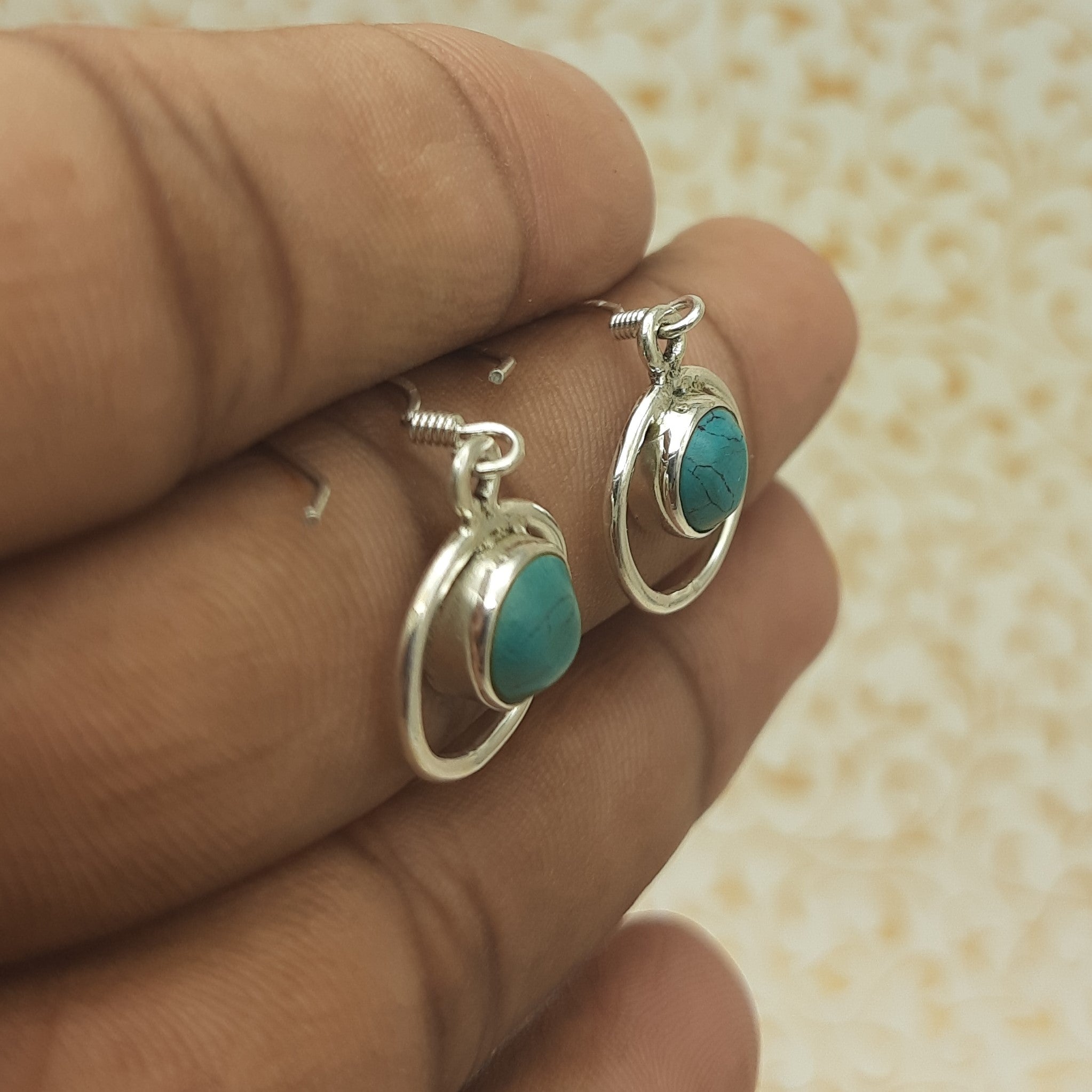 Handmade 925 Sterling Silver Round Turquoise Earrings