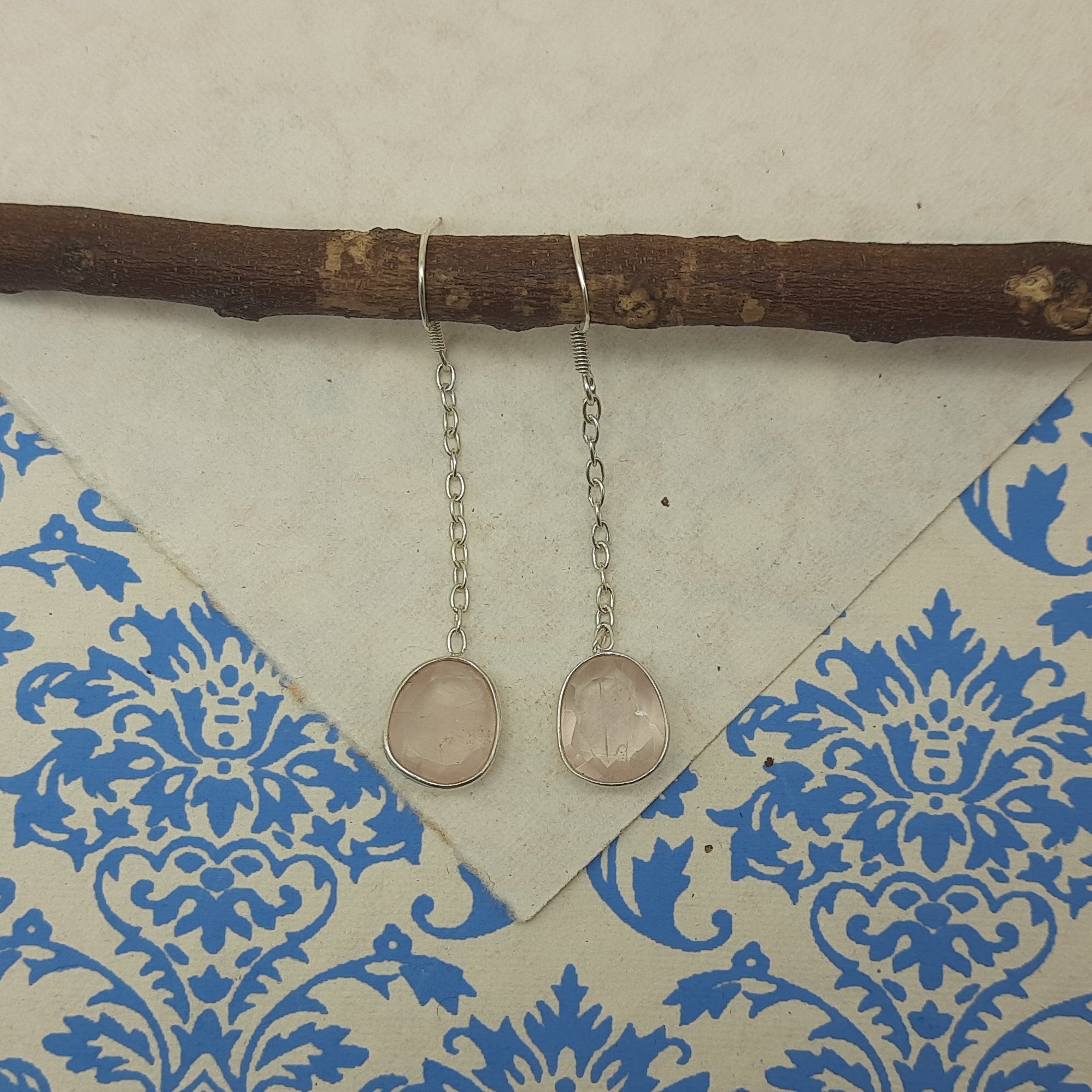 Dainty Rose Quartz Earrings in Sterling Silver – Elegant Everyday Drops