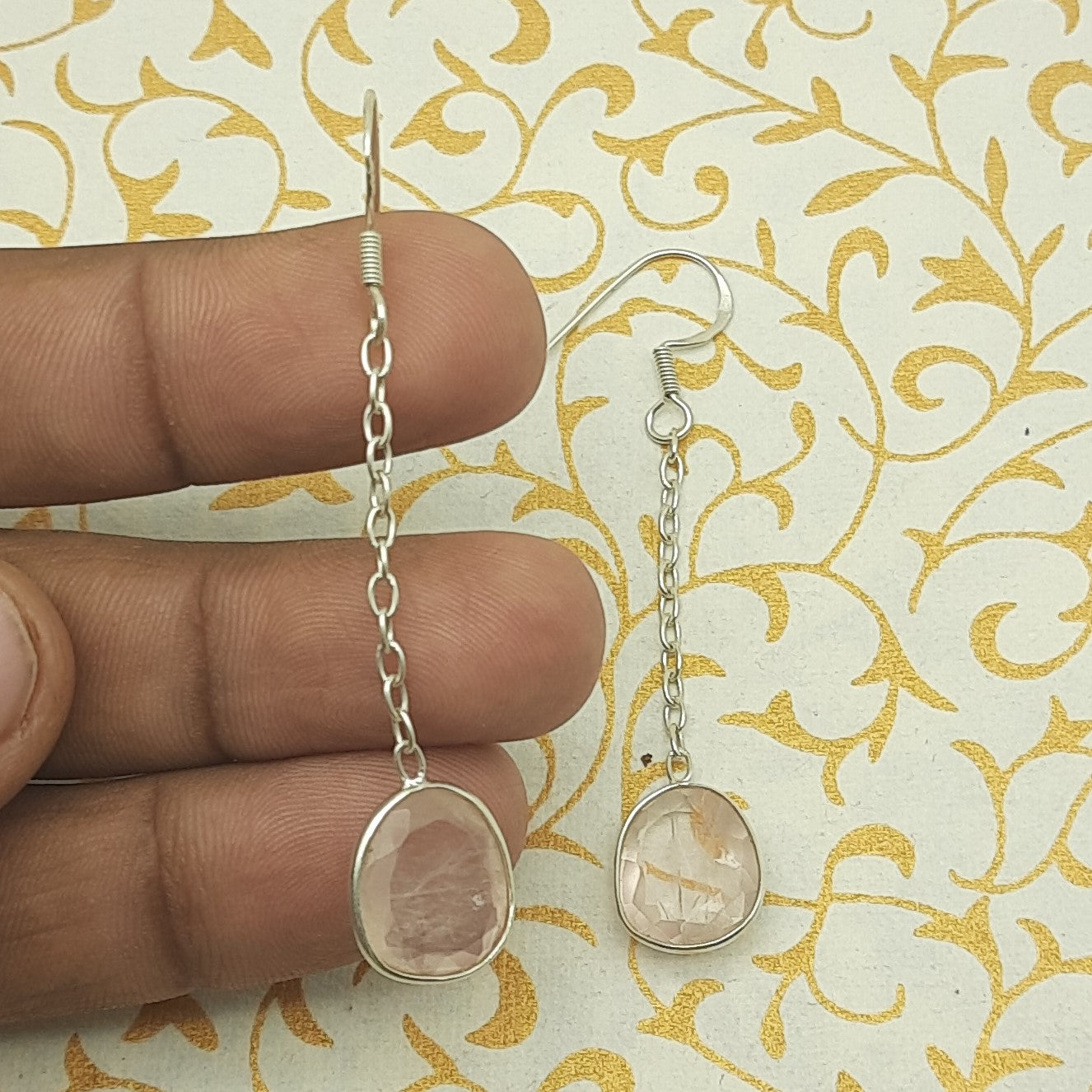 Dainty Rose Quartz Earrings in Sterling Silver – Elegant Everyday Drops