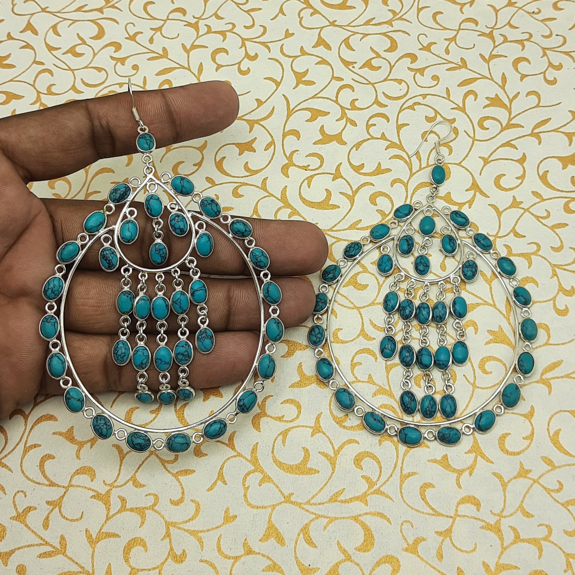 Turquoise Gemstone Oval Earrings – Minimal Handmade Silver Jewelry