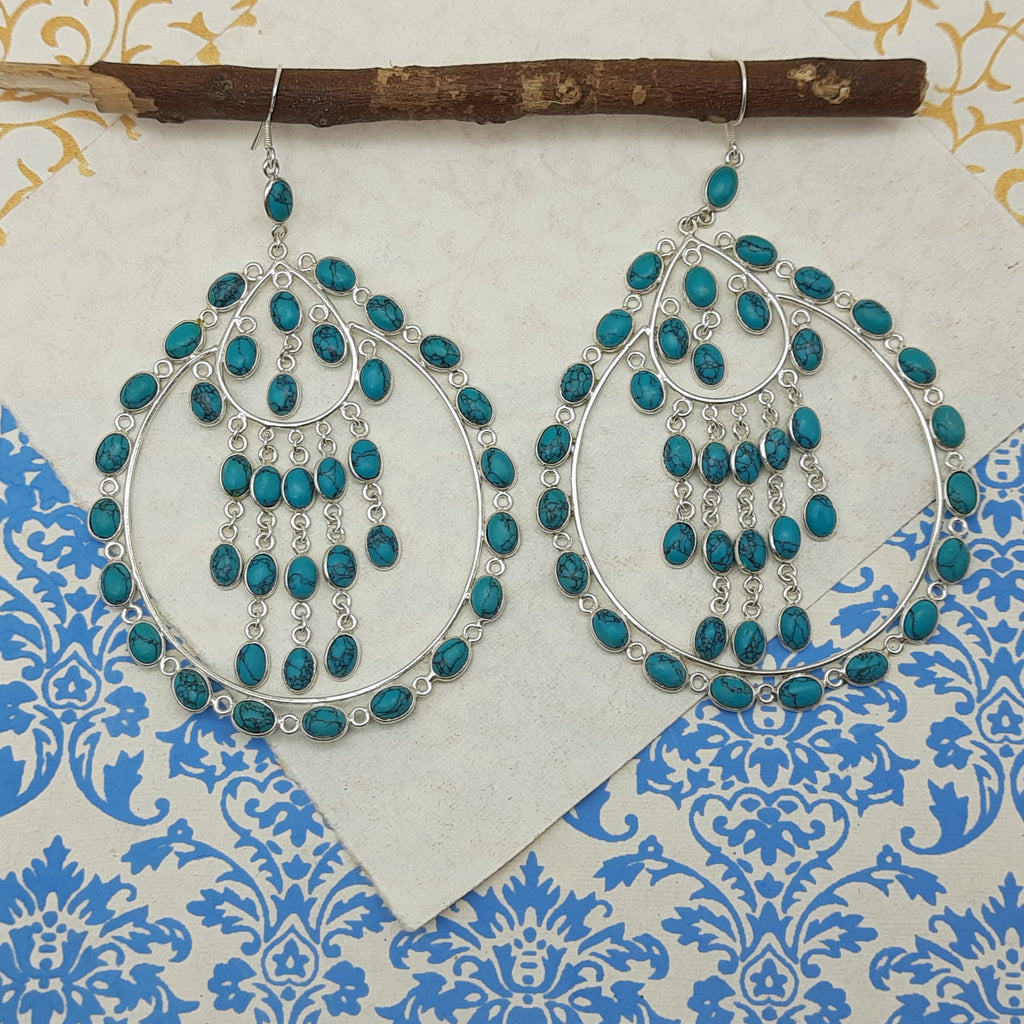Turquoise Gemstone Oval Earrings – Minimal Handmade Silver Jewelry