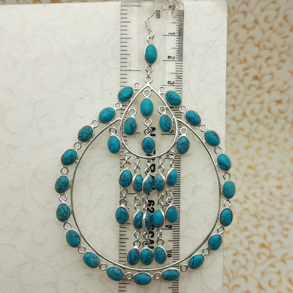 Turquoise Gemstone Oval Earrings – Minimal Handmade Silver Jewelry