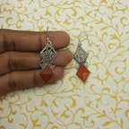 Carnelian Diamond Shape Stone Dangle Earrings in 925 Sterling Silver