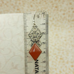 Carnelian Diamond Shape Stone Dangle Earrings in 925 Sterling Silver