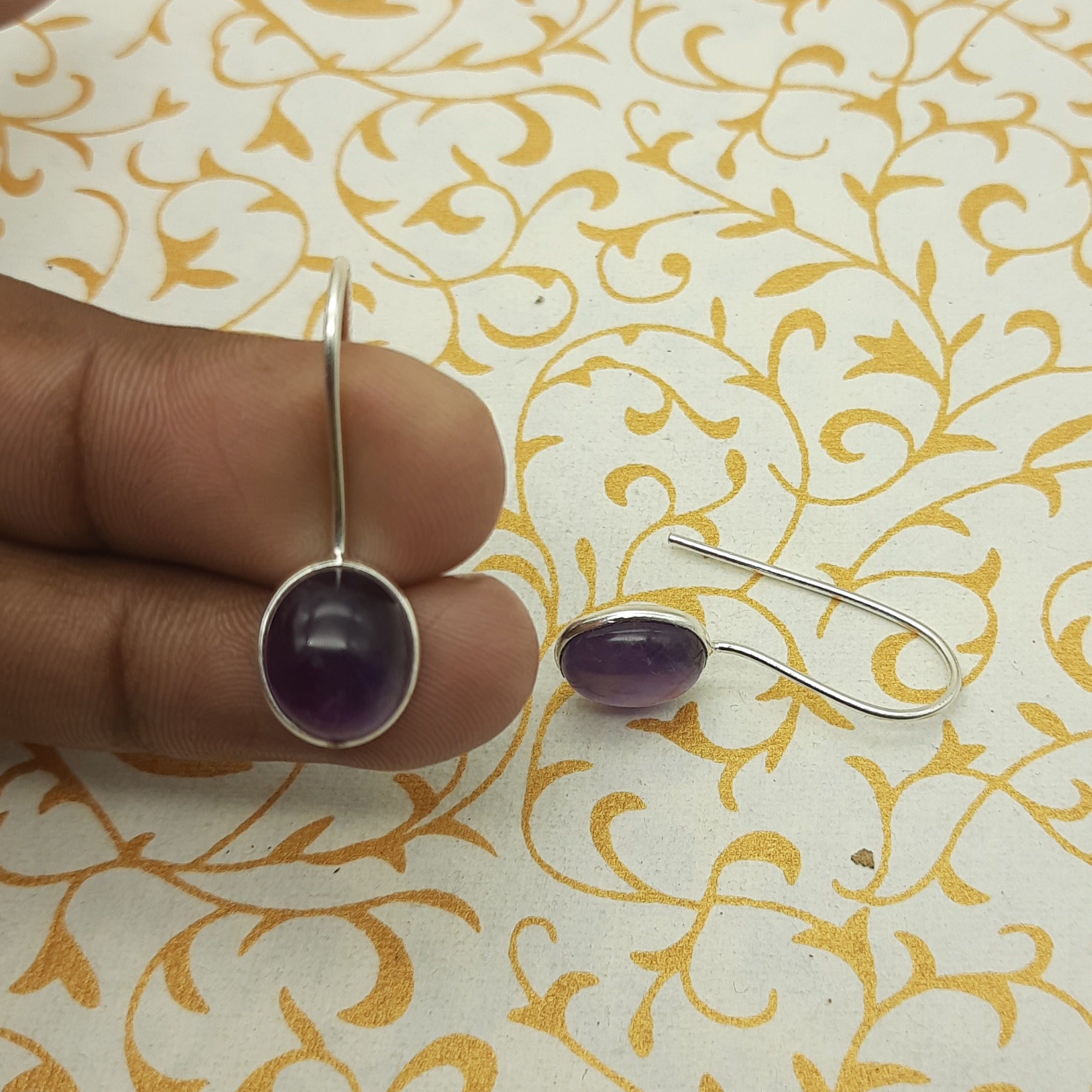 Natural Amethyst Dangle Earrings – Handmade 925 Silver Gemstone Jewelry