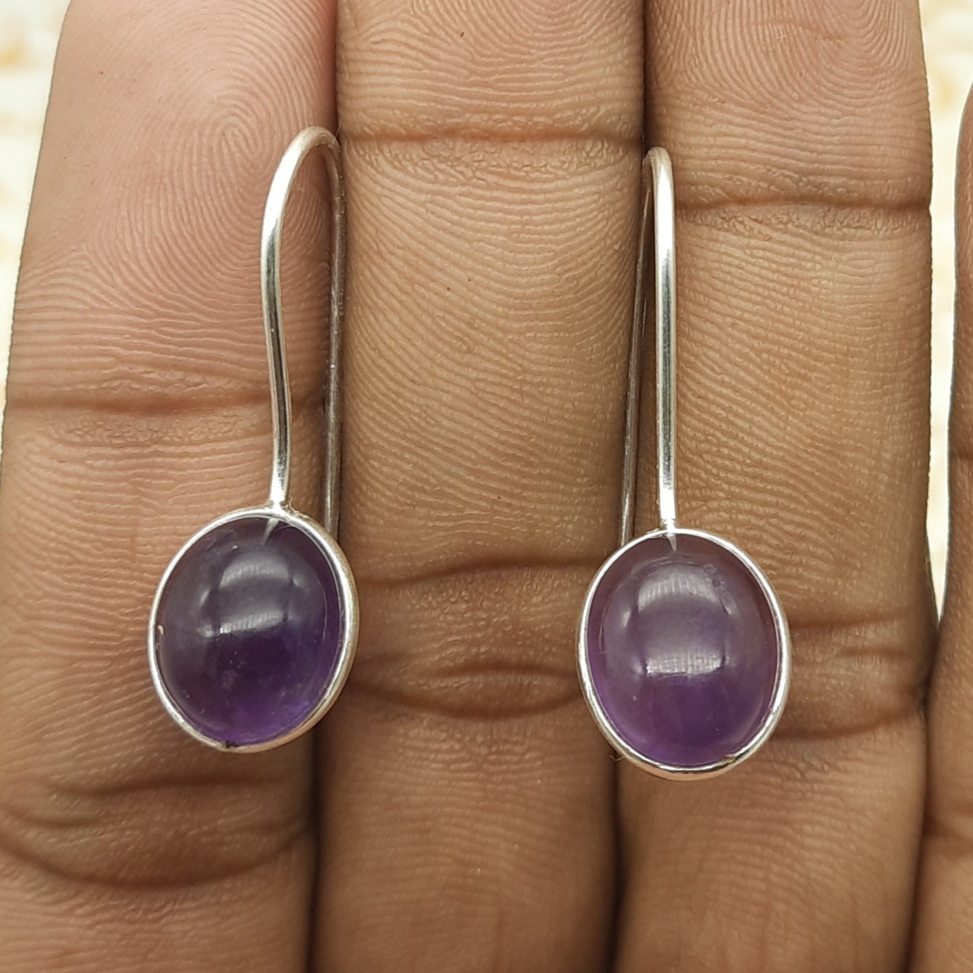Natural Amethyst Dangle Earrings – Handmade 925 Silver Gemstone Jewelry