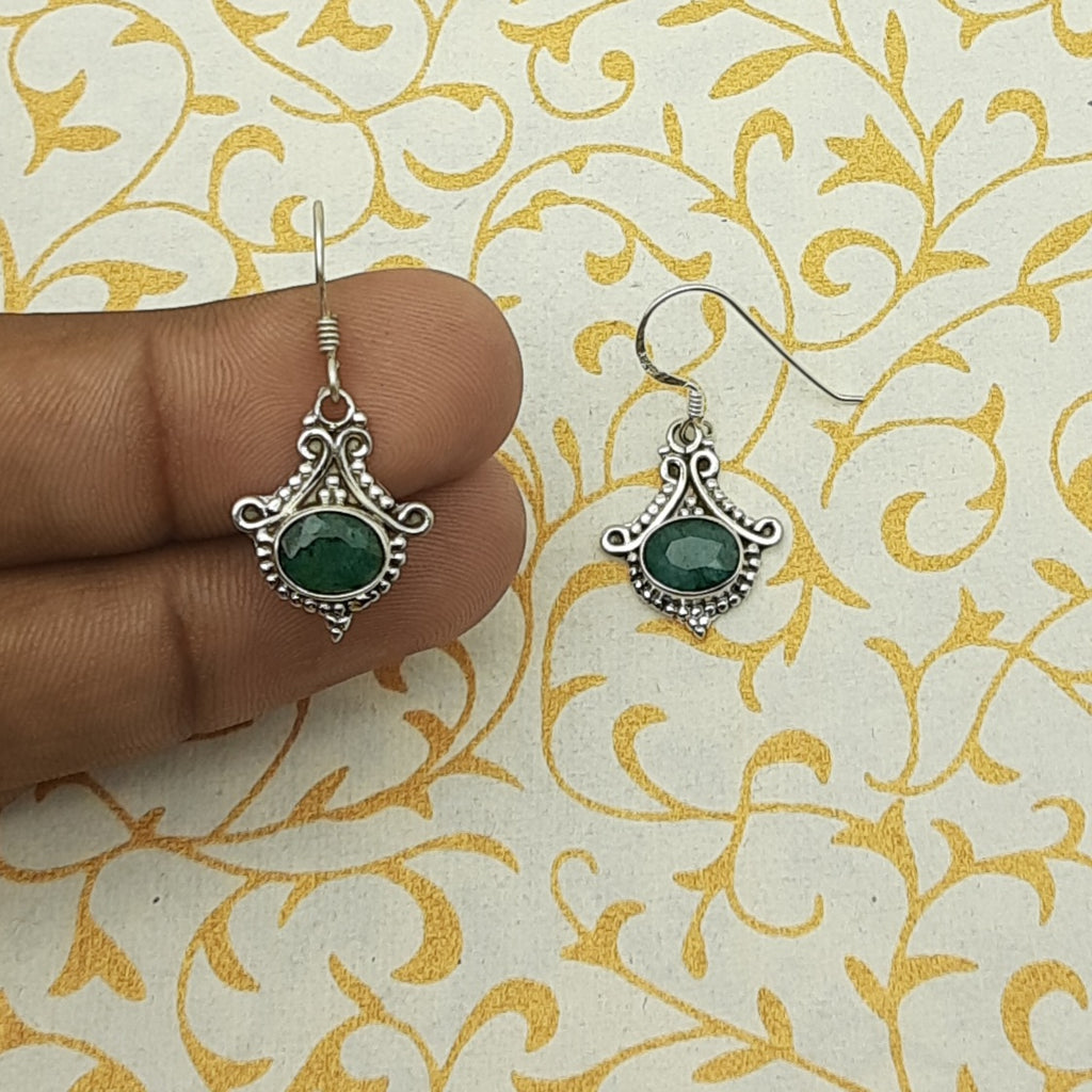 Artisan Emberald Earrings – Oval Stone Jewelry
