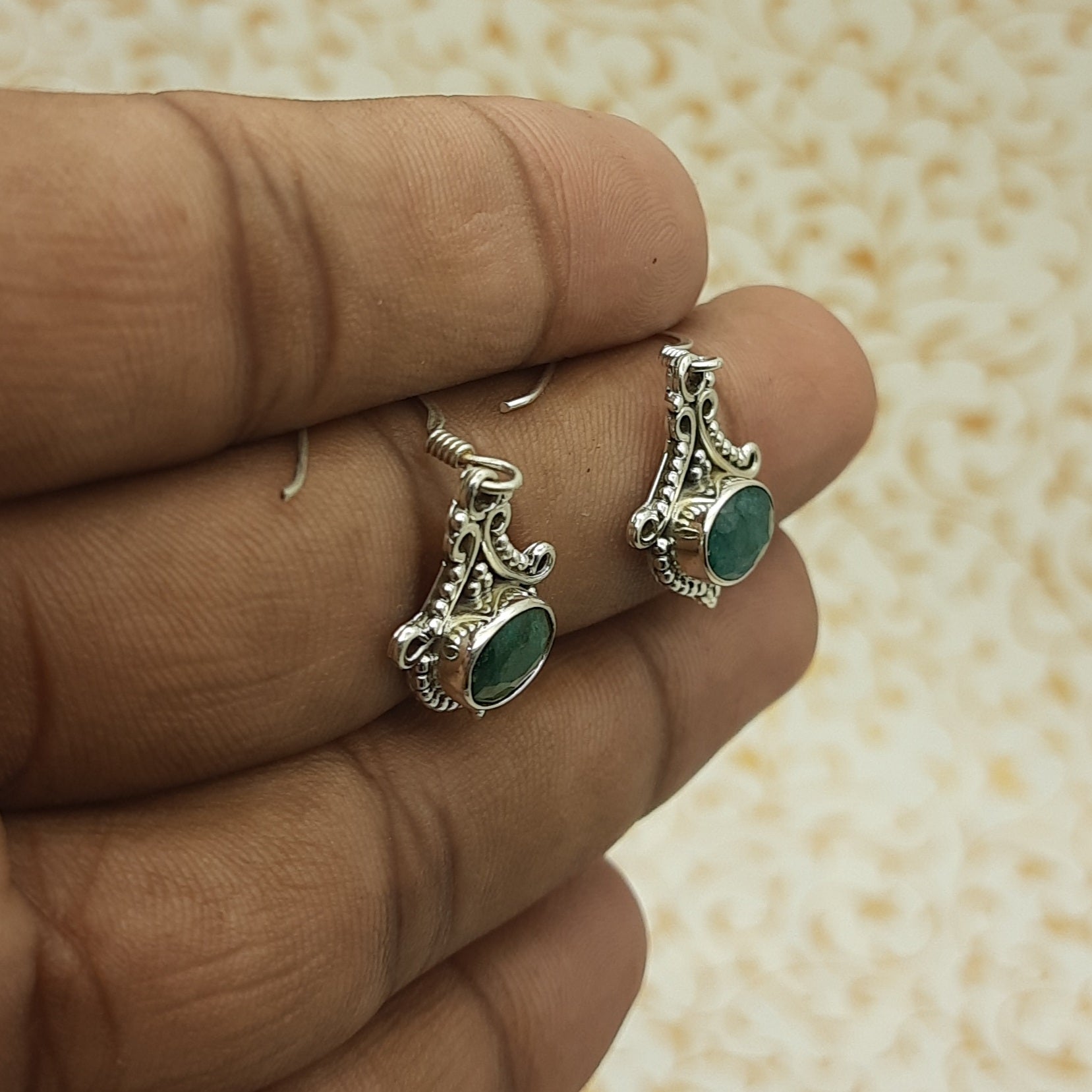 Artisan Emberald Earrings – Oval Stone Jewelry