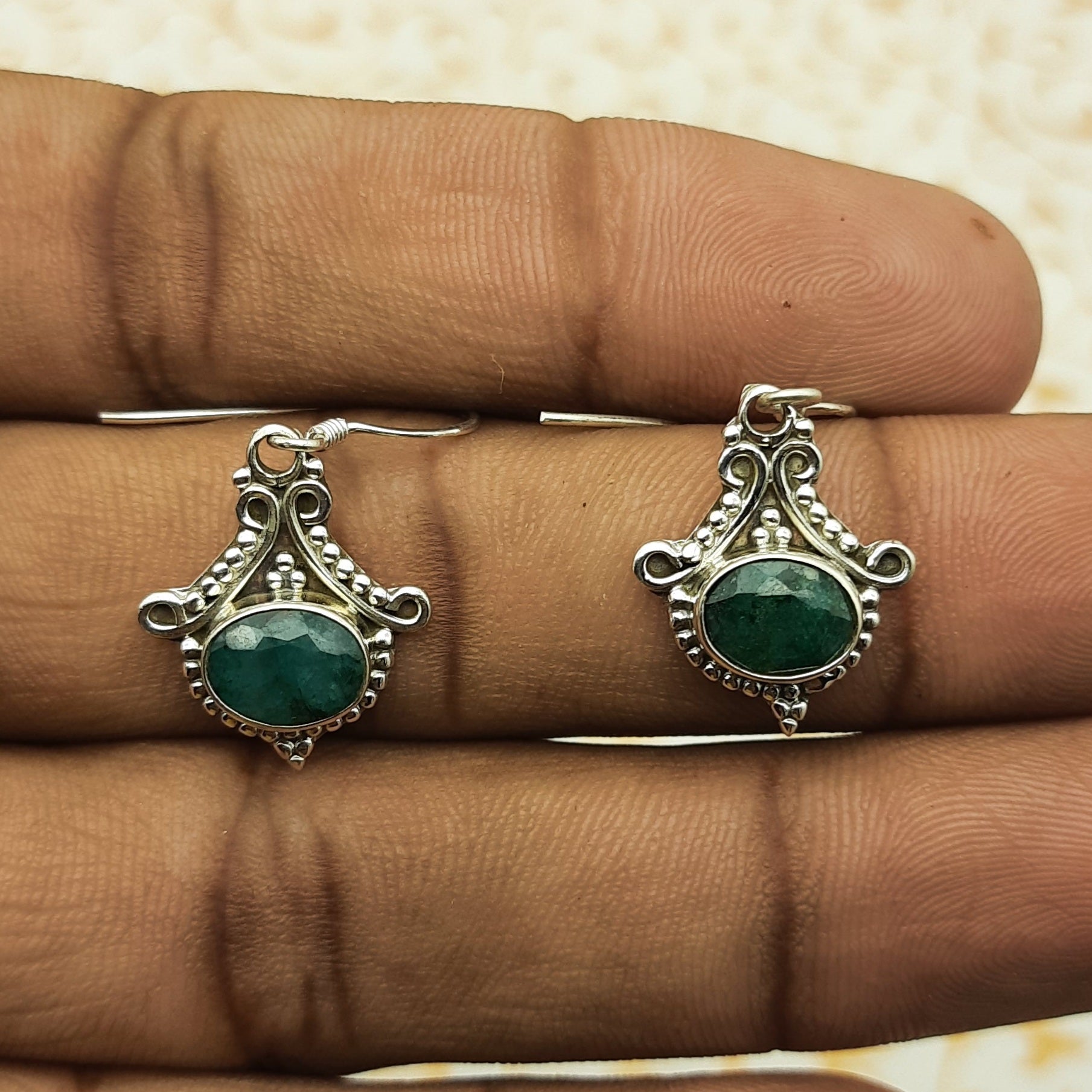 Artisan Emberald Earrings – Oval Stone Jewelry