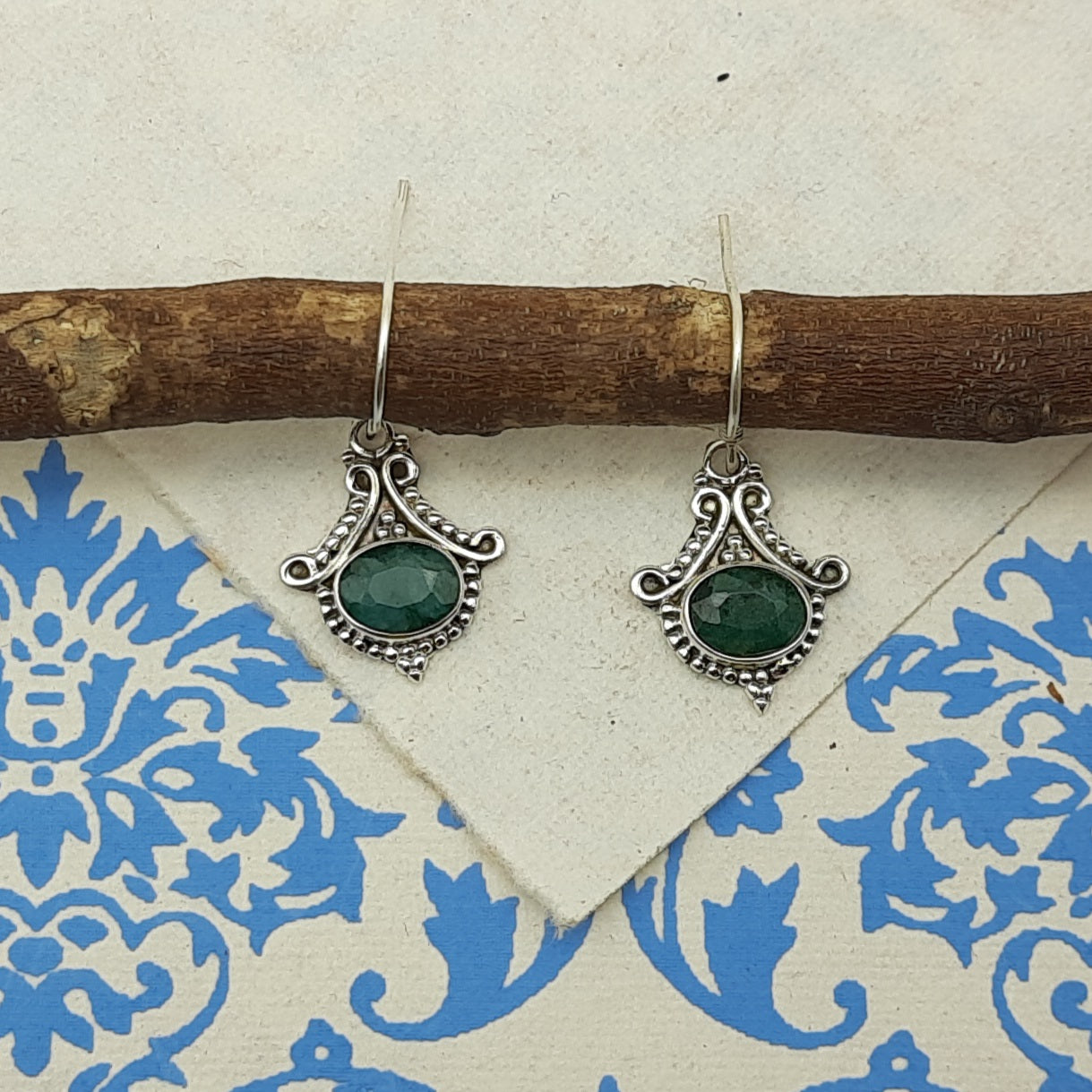 Artisan Emberald Earrings – Oval Stone Jewelry