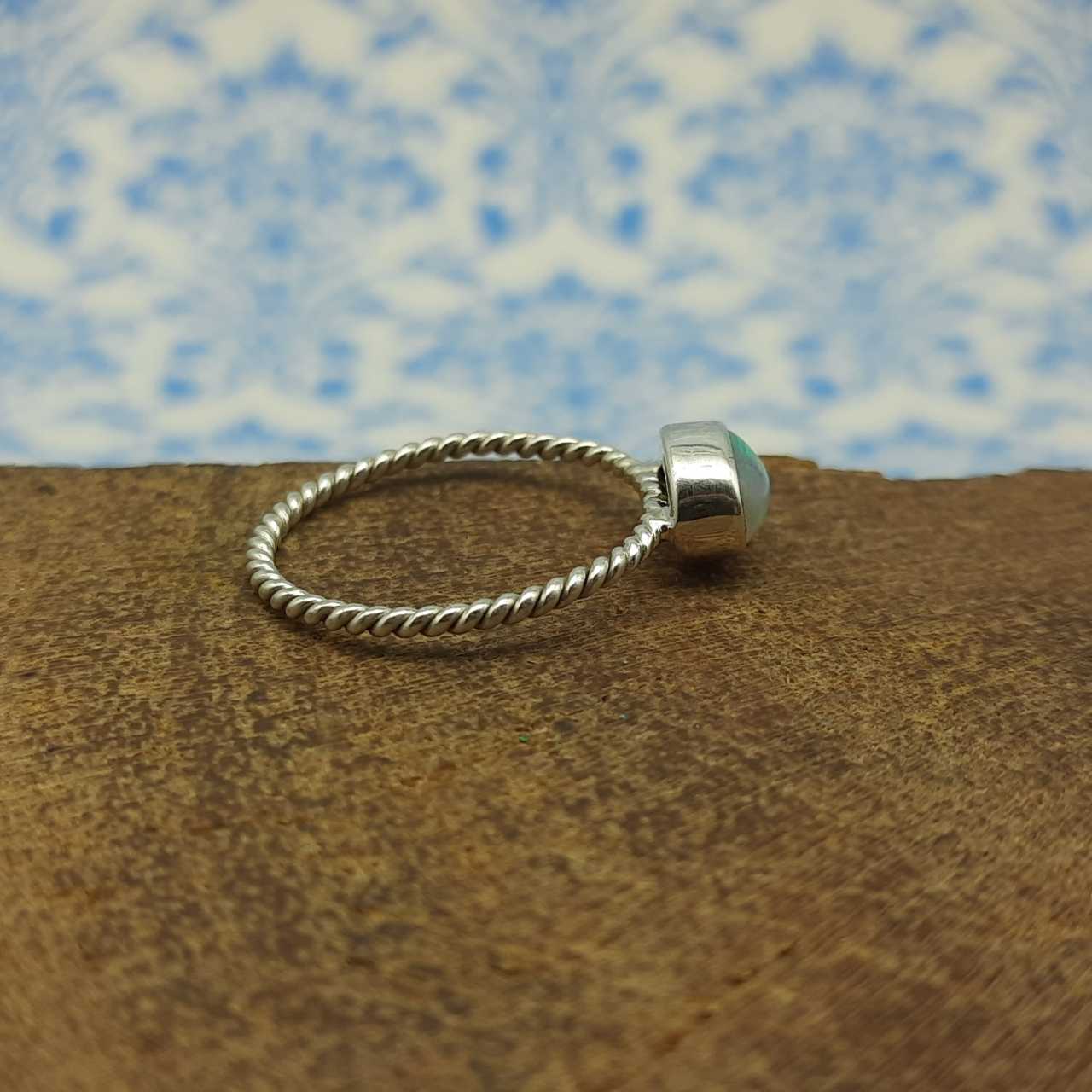 Opal Cabochon Gemstone 925 Sterling Silver Twisted Wire Bohemian Ring