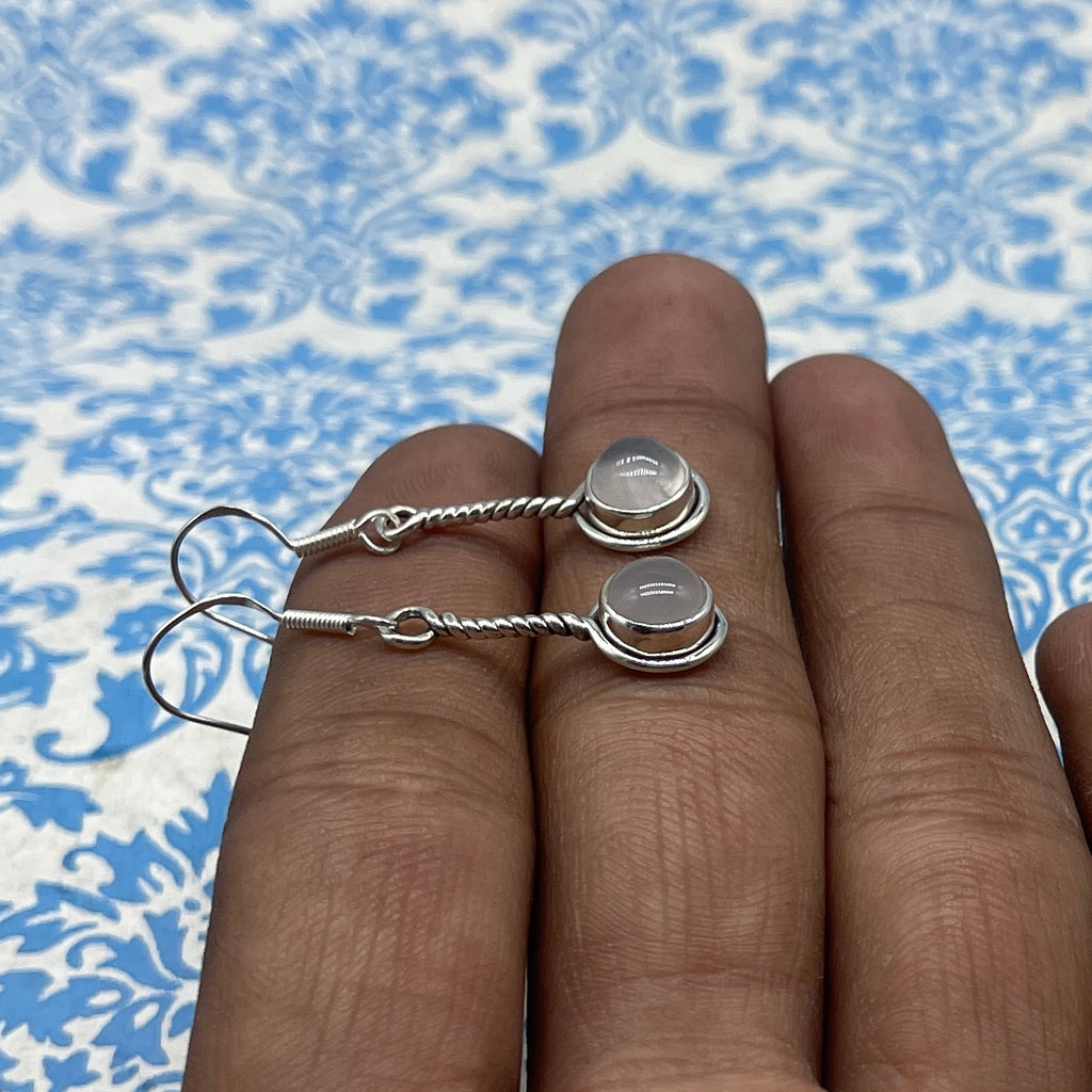 Elegant Rose Quartz Round Earrings – 925 Sterling Silver Fine Jewelry