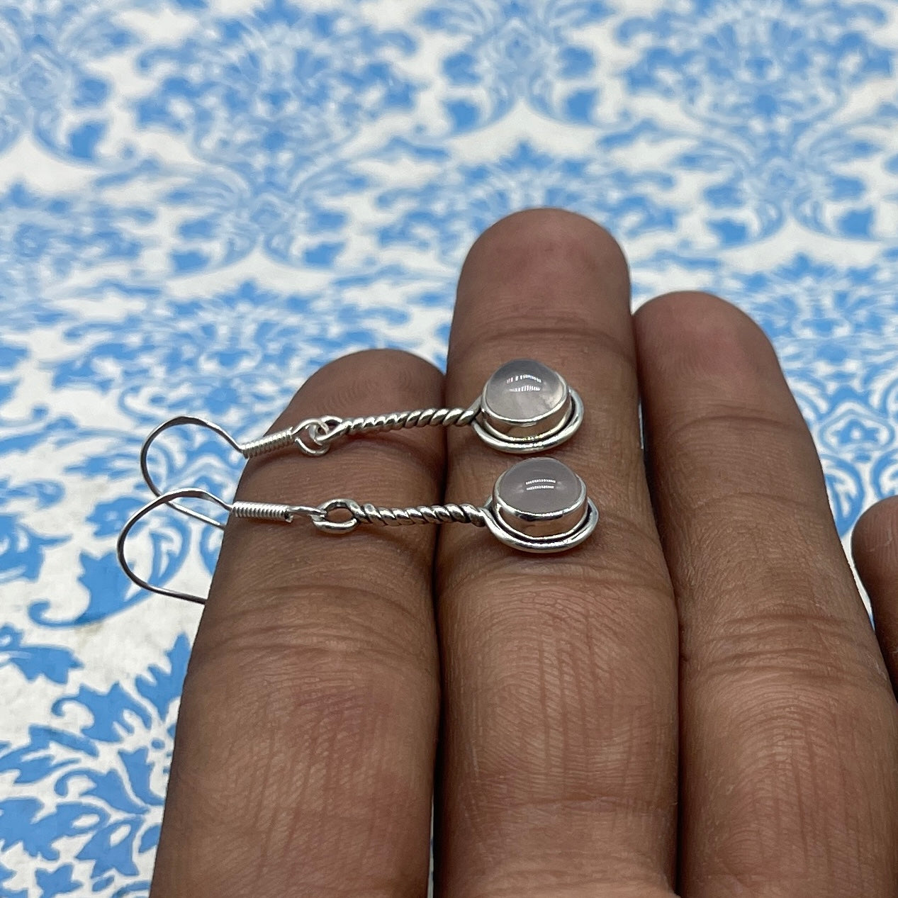 Elegant Rose Quartz Round Earrings – 925 Sterling Silver Fine Jewelry