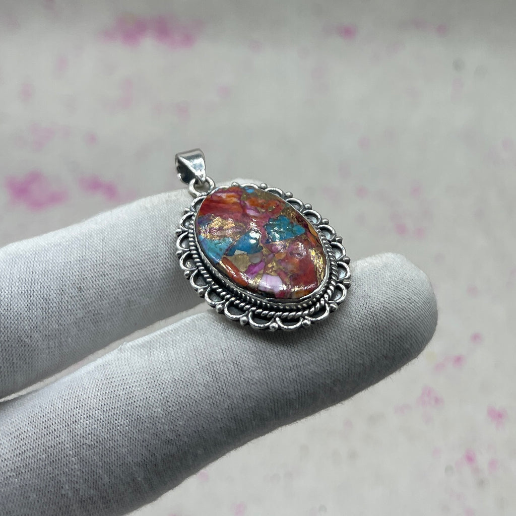 Spiny Oyster Turquoise 925 Sterling Silver Handmade Pendant | Rustic Tribal Pendant