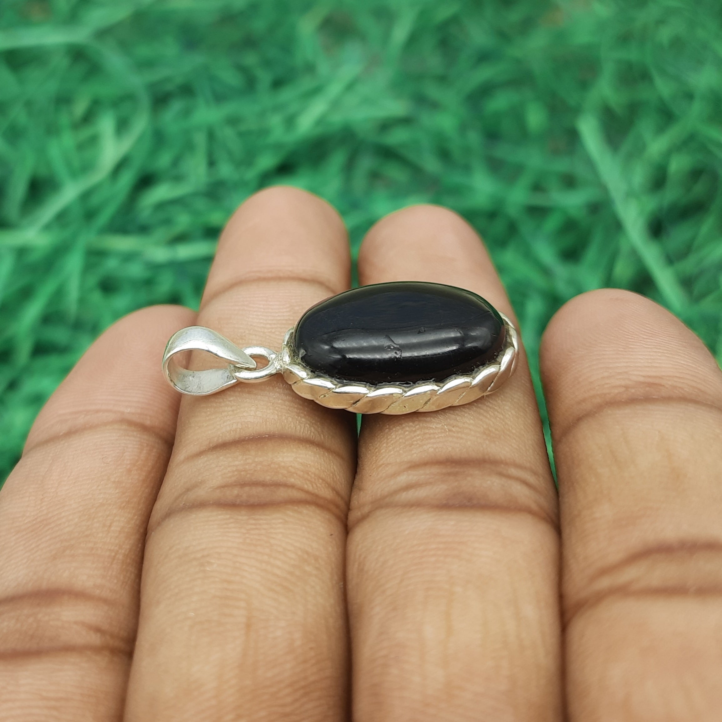 925 Sterling Silver Black Onyx Pendant – Natural Gemstone Nepali Handmade Bohemian Jewelry