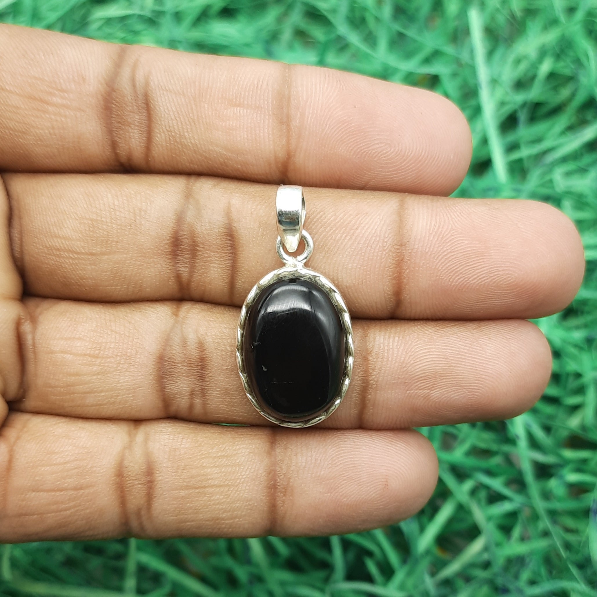 925 Sterling Silver Black Onyx Pendant – Natural Gemstone Nepali Handmade Bohemian Jewelry