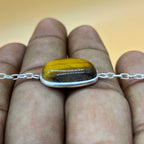 Tiger Eye Oval Shape Cabochon Gemstone Handmade Sterling Silver 925 Chain Bracelet