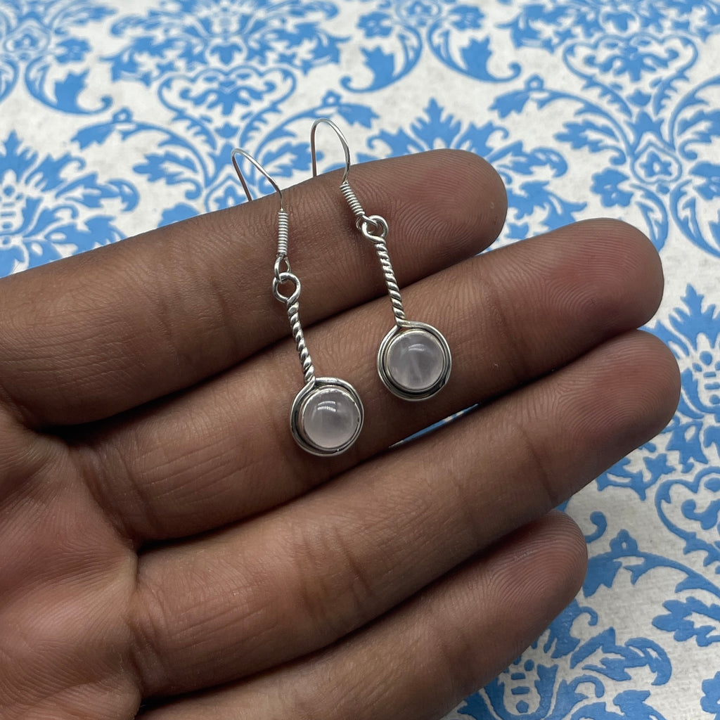 Elegant Rose Quartz Round Earrings – 925 Sterling Silver Fine Jewelry