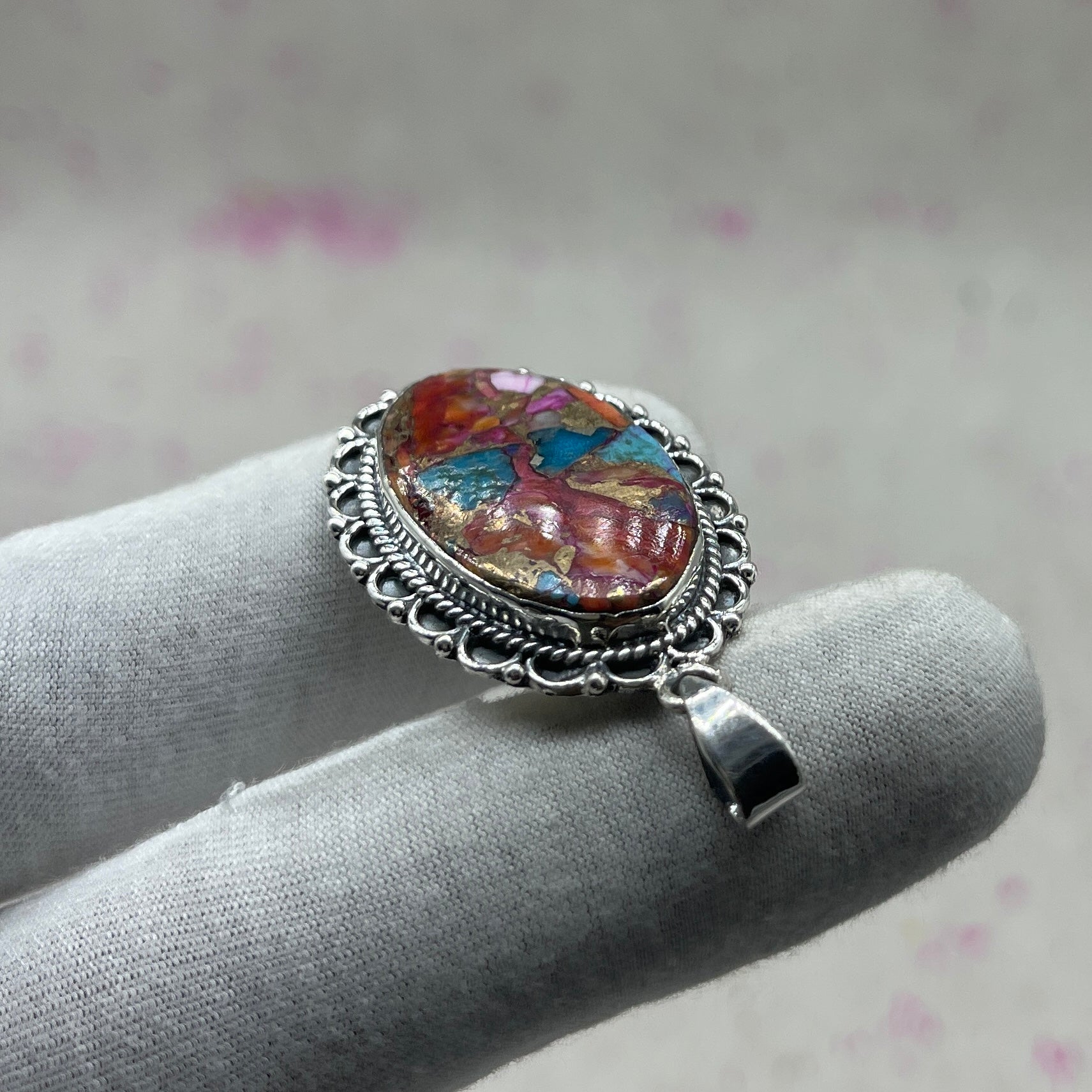 Spiny Oyster Turquoise 925 Sterling Silver Handmade Pendant | Rustic Tribal Pendant