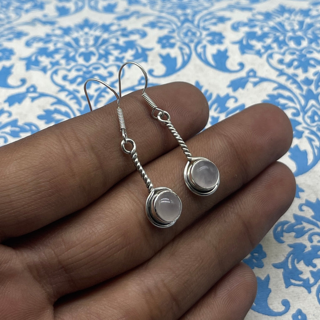 Elegant Rose Quartz Round Earrings – 925 Sterling Silver Fine Jewelry