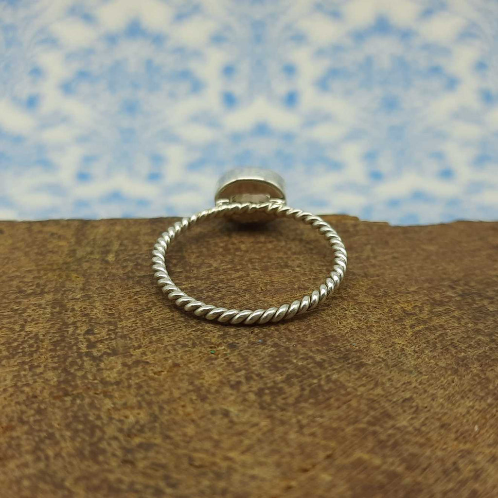 Opal Cabochon Gemstone 925 Sterling Silver Twisted Wire Bohemian Ring