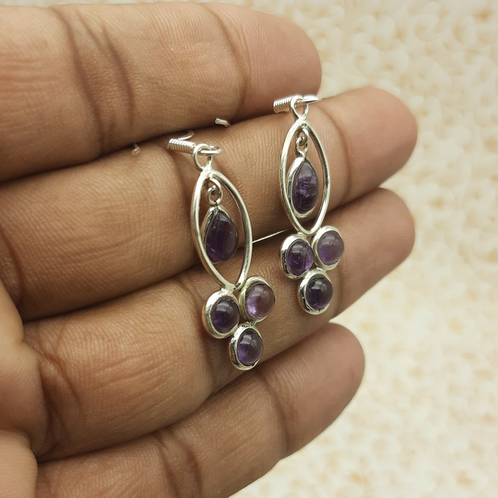 Fine Silver Amethyst  Earrings – Lightweight Handmade Drops