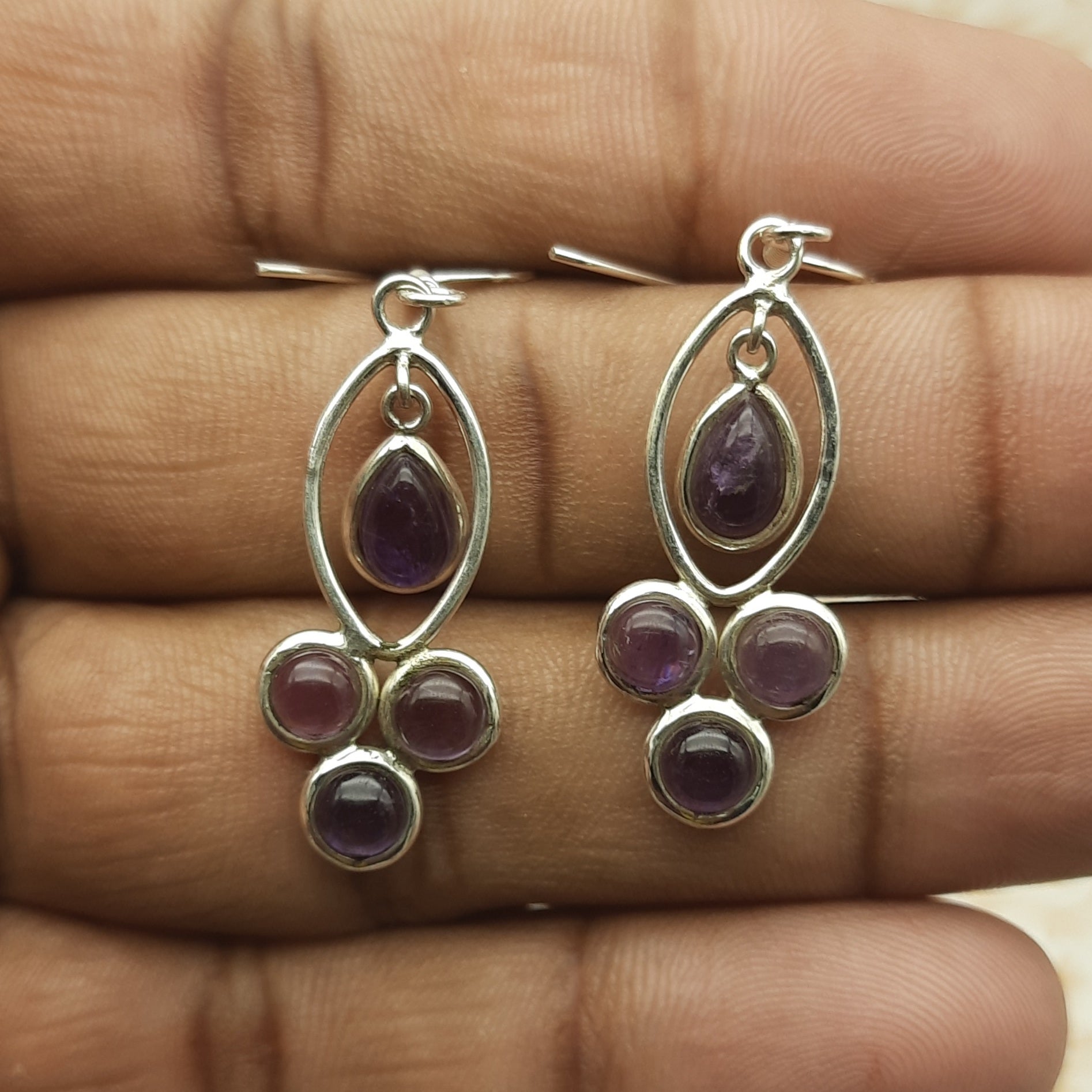 Fine Silver Amethyst  Earrings – Lightweight Handmade Drops