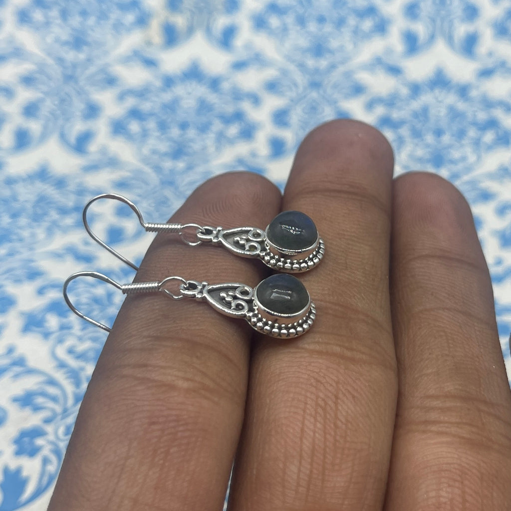 Natural Labradorite Dangle Earrings with Handmade Silver Work
