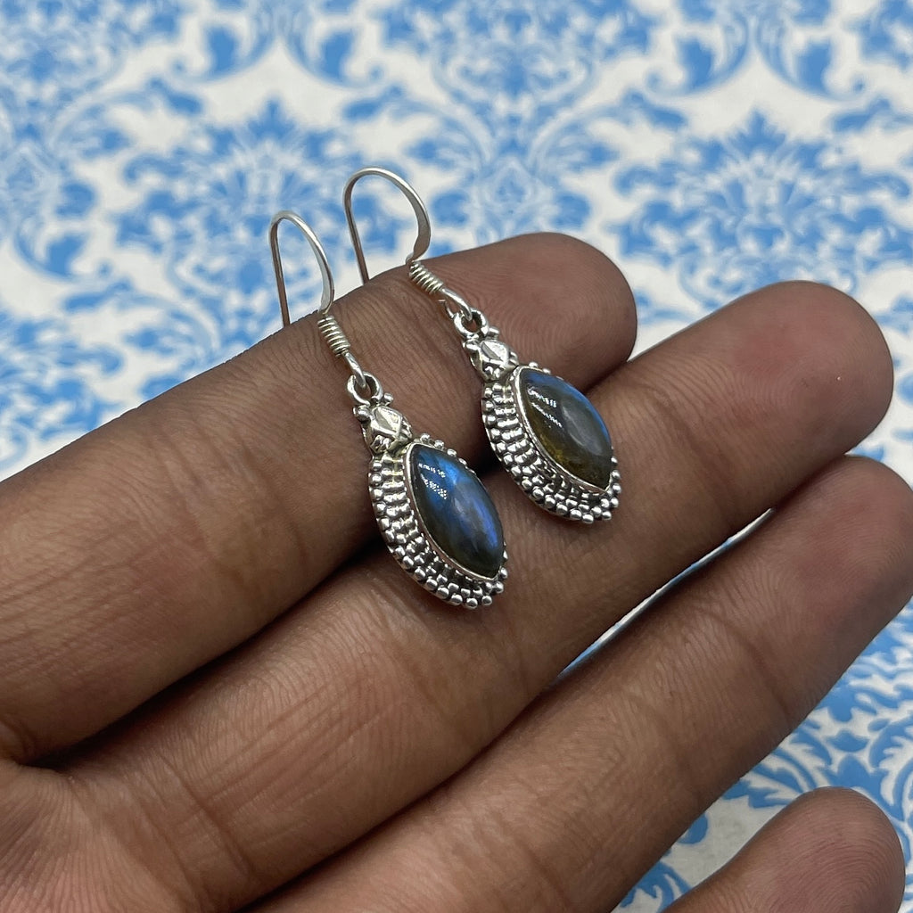 925 Handmad Natural Labradorite Dangle Earrings