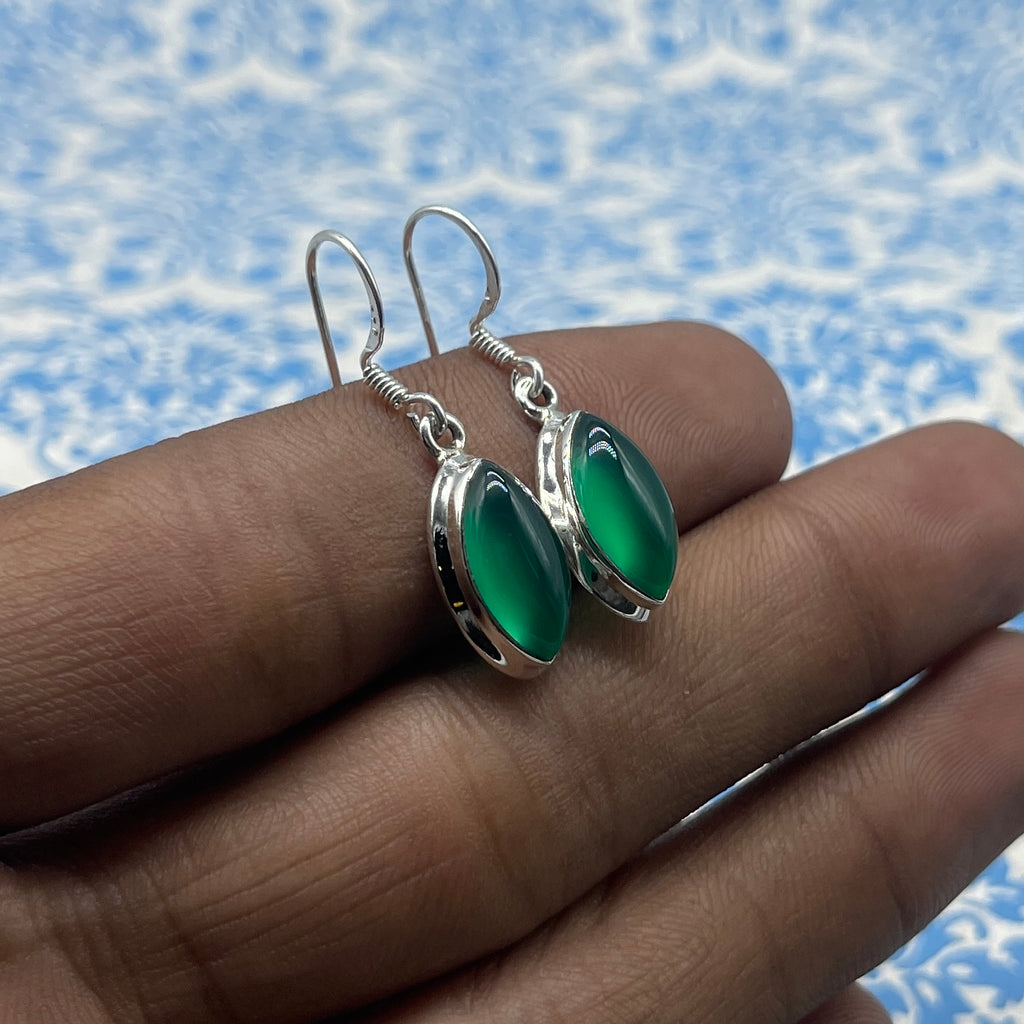 925 Sterling Silver Green Onyx Earrings