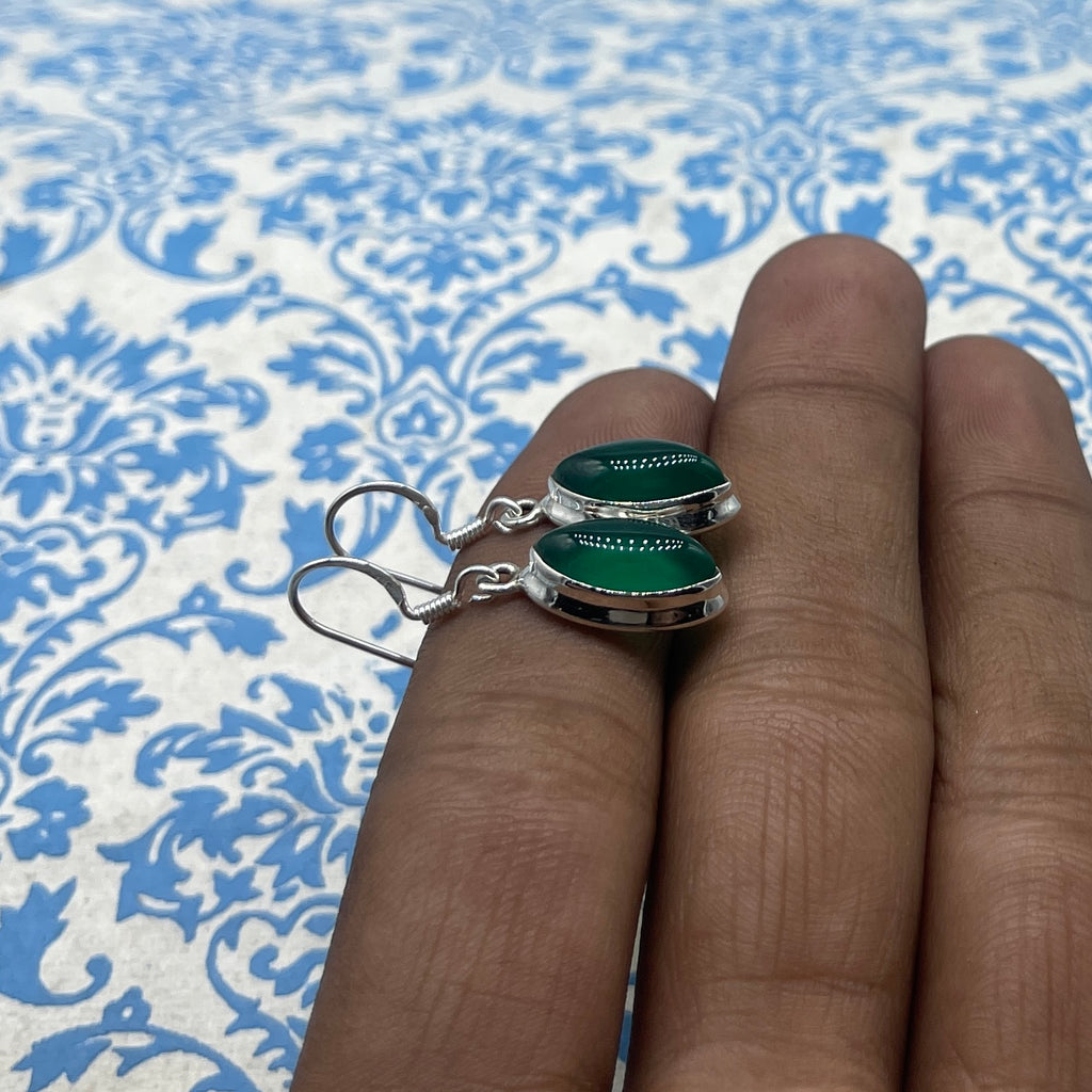925 Sterling Silver Green Onyx Earrings