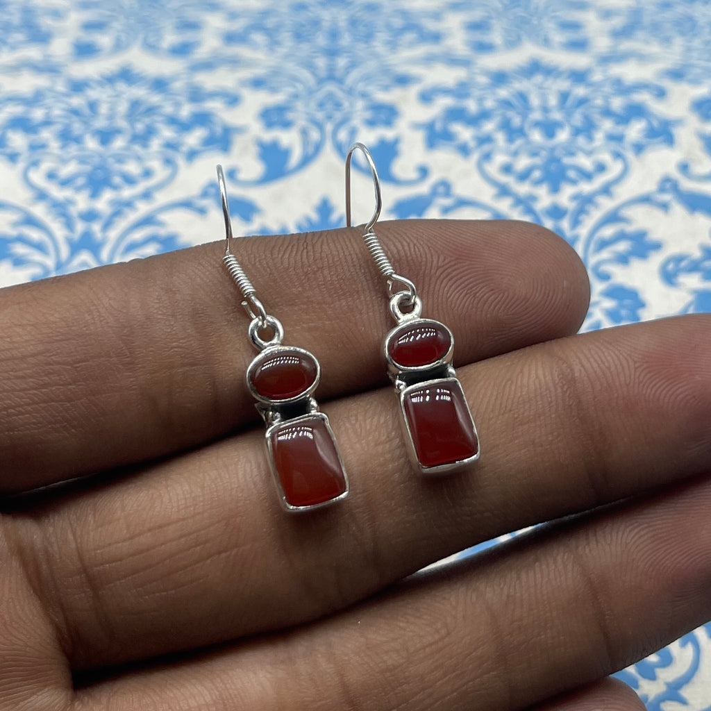 Carnelian Multi Shape Stone Dangle Earrings in 925 Sterling Silver
