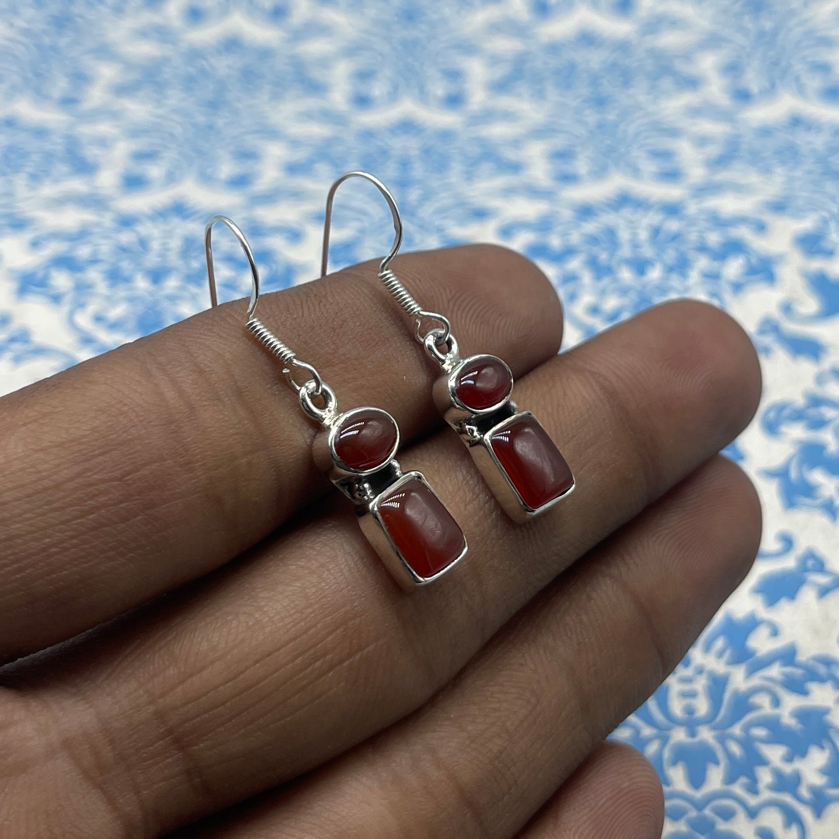 Carnelian Multi Shape Stone Dangle Earrings in 925 Sterling Silver
