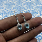 925 Sterling Silver Blue Topaz Drop Shape Earring