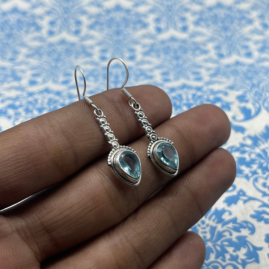 925 Sterling Silver Blue Topaz Drop Shape Earring