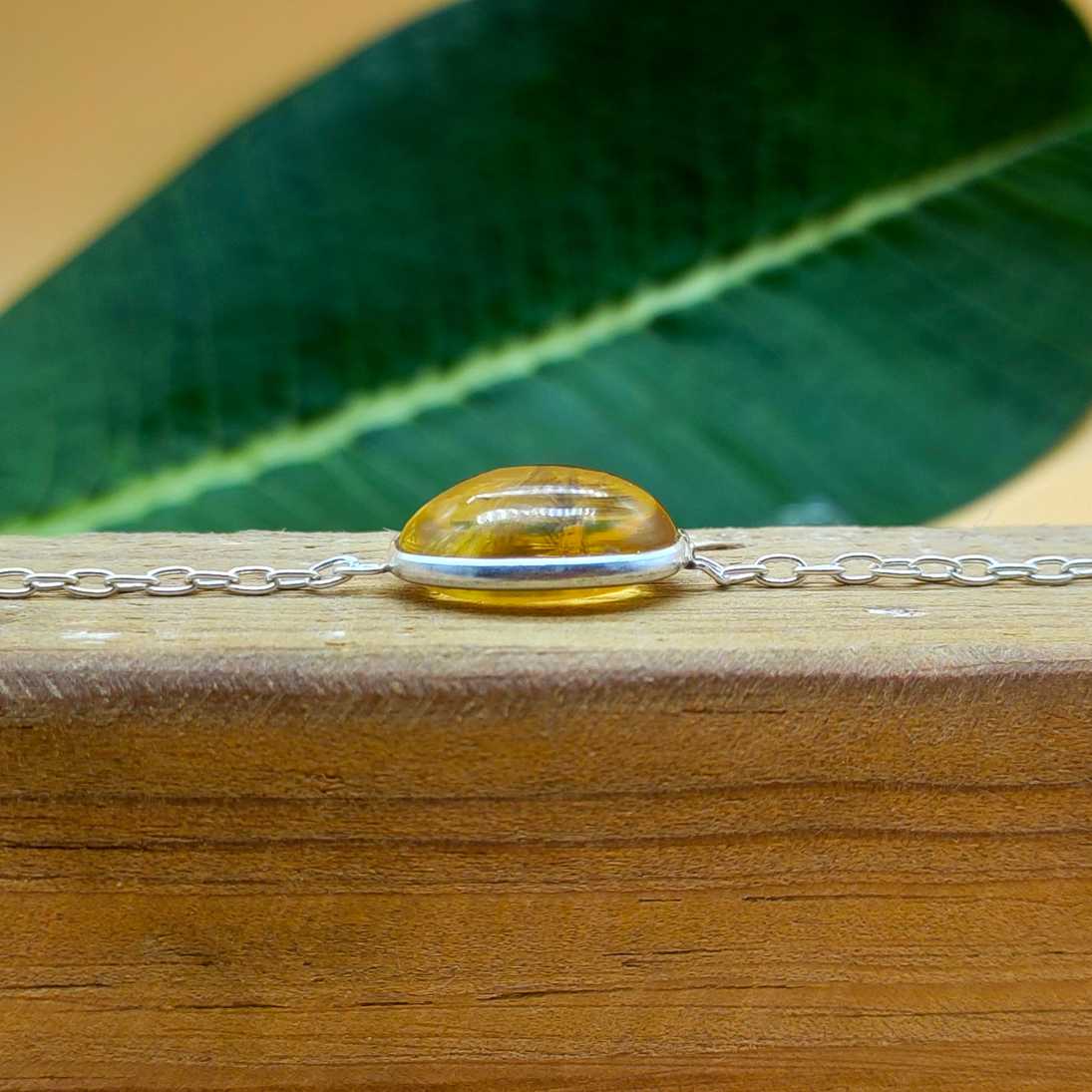 Oval Shape Cabochon Citrine Gemstone Handmade Sterling Silver 925 Chain Bracelet
