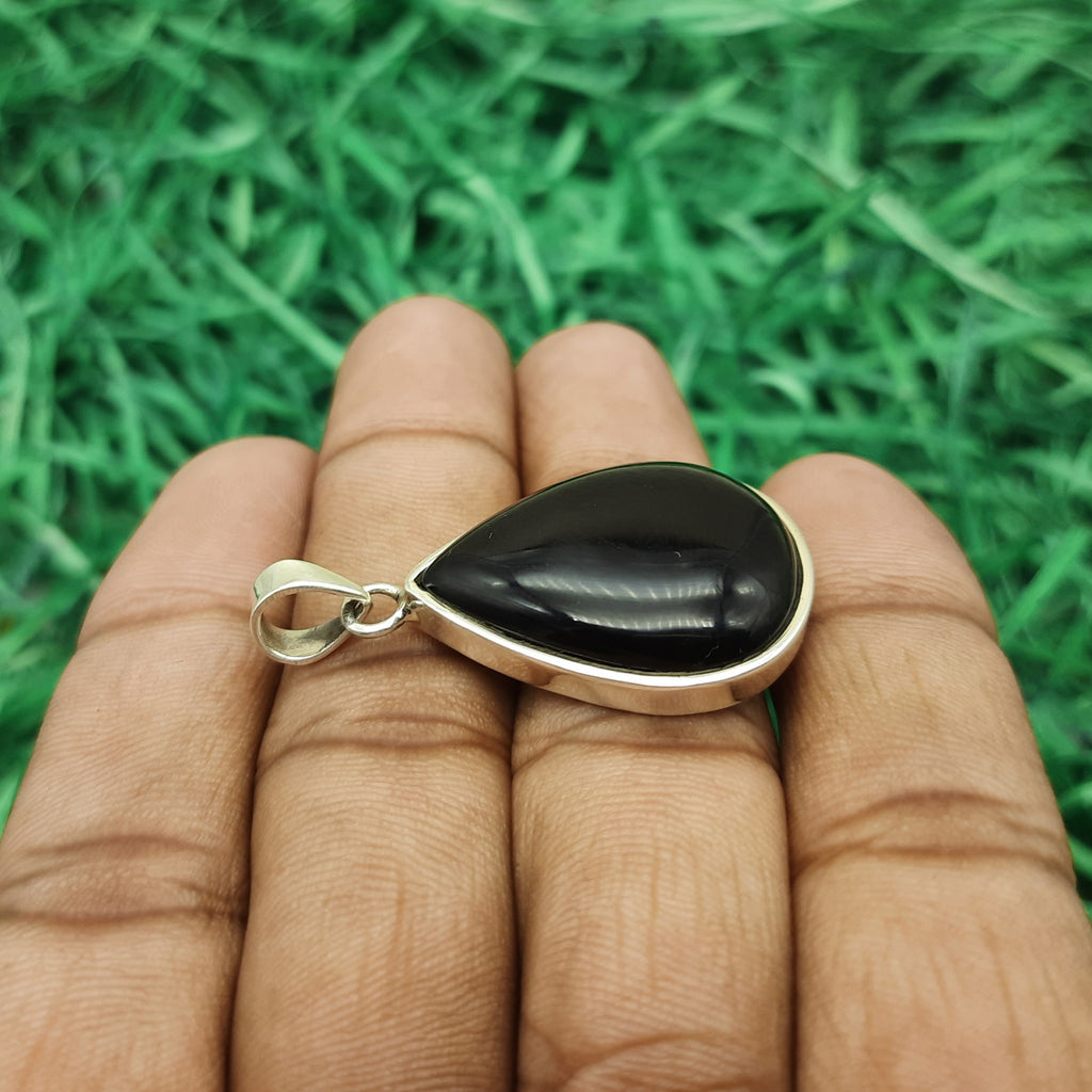 925 Sterling Silver Black Onyx Pendant – Natural Gemstone Tribal Boho Silver Pendant