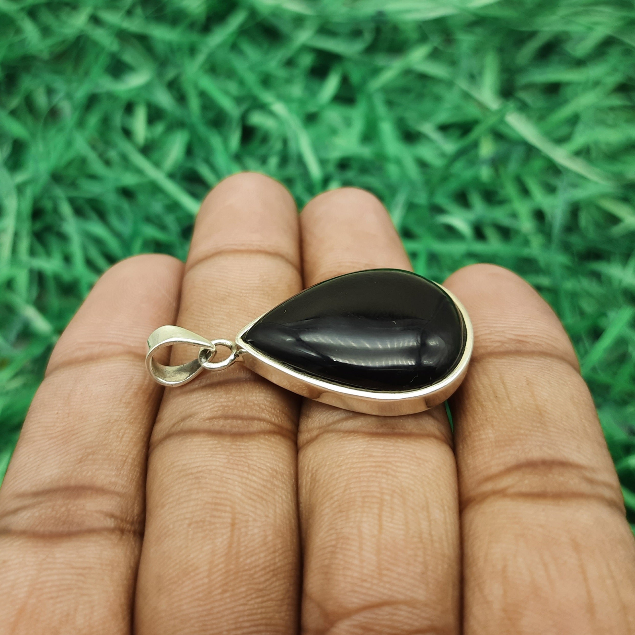 925 Sterling Silver Black Onyx Pendant – Natural Gemstone Tribal Boho Silver Pendant