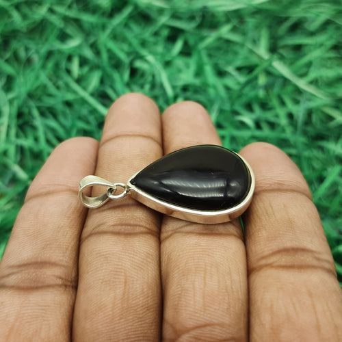 925 Sterling Silver Black Onyx Pendant – Natural Gemstone Tribal Boho Silver Pendant