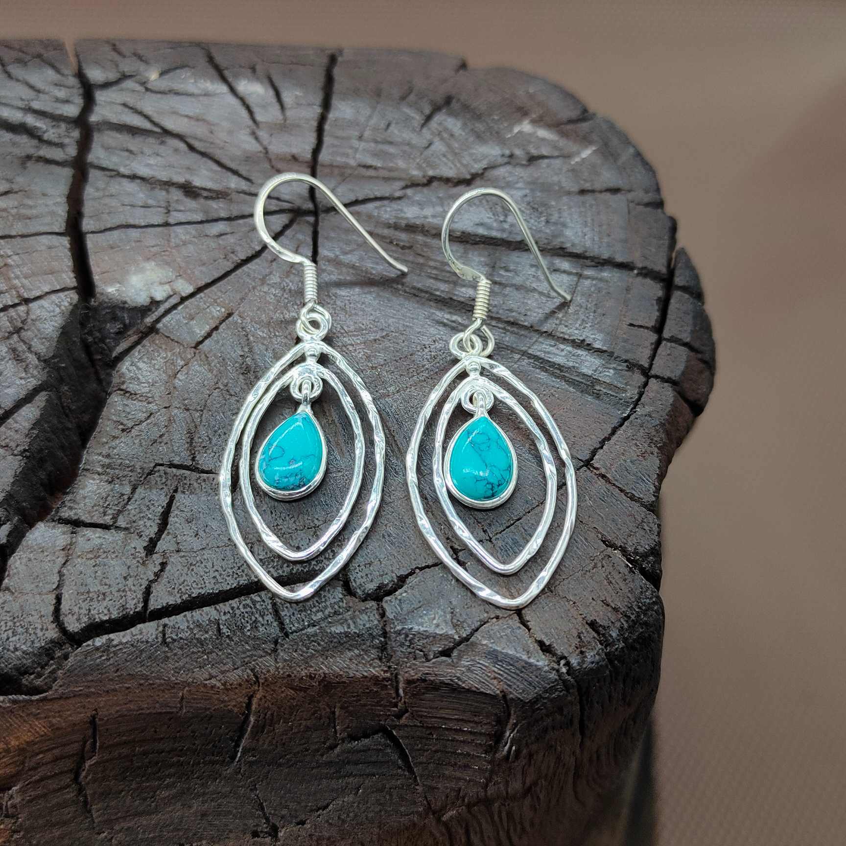 Natural Turquoise 925 Sterling Silver Drop Earrings
