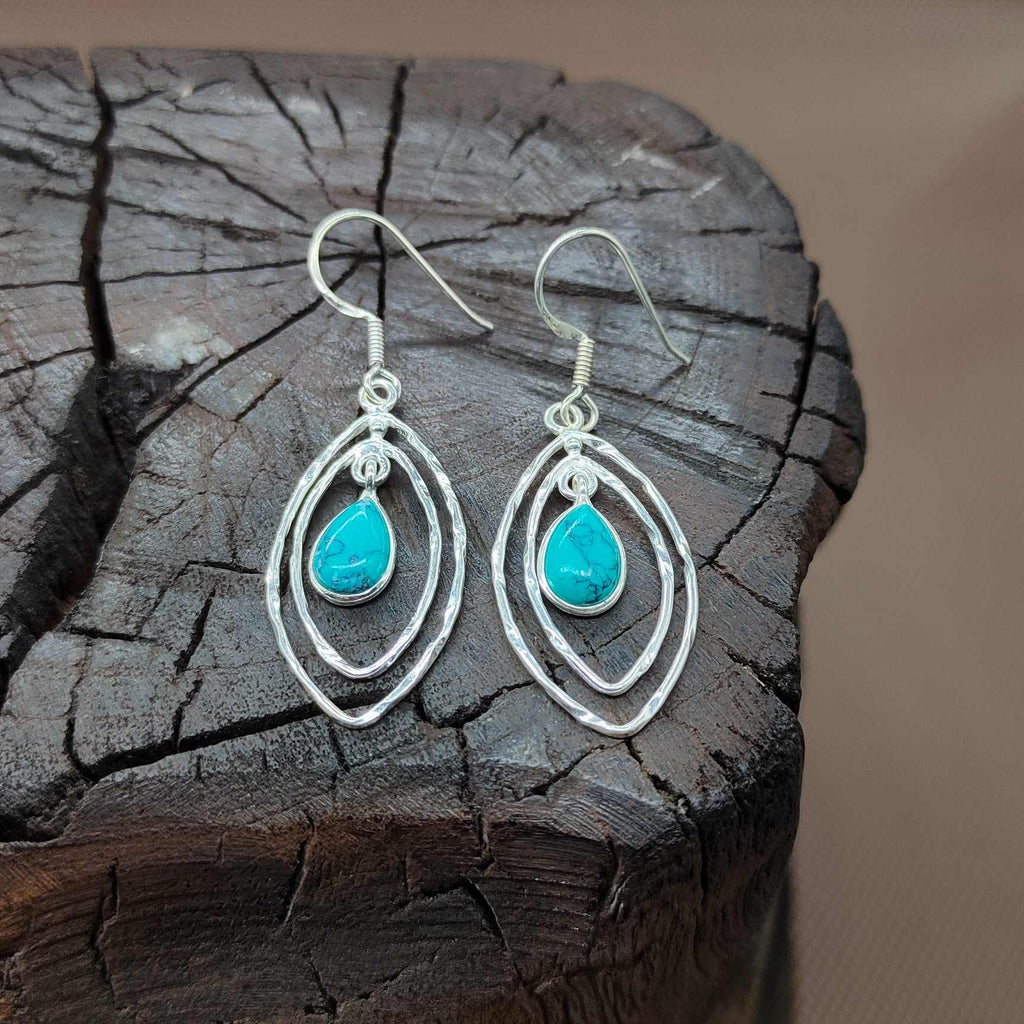 Natural Turquoise 925 Sterling Silver Drop Earrings