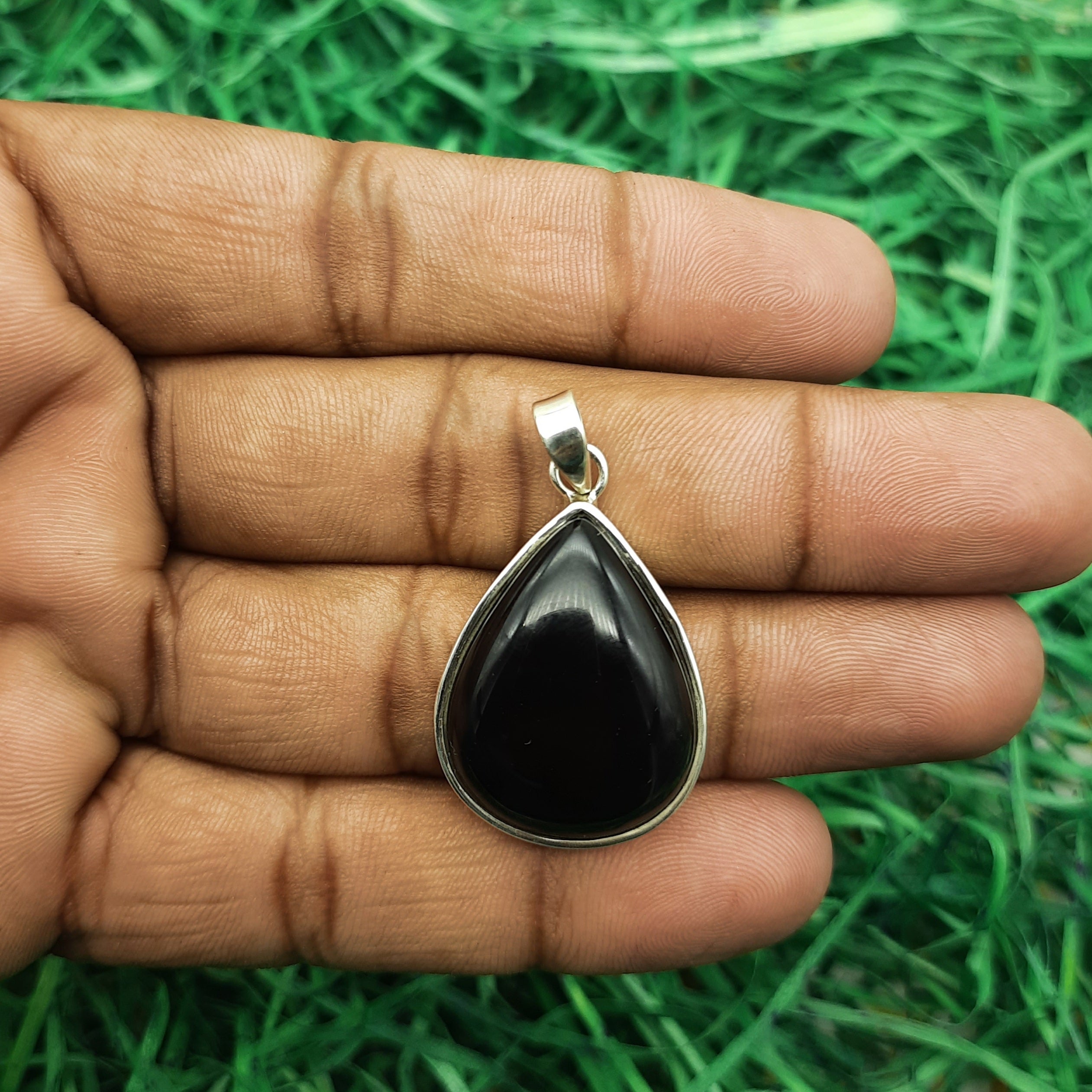 925 Sterling Silver Black Onyx Pendant – Natural Gemstone Tribal Boho Silver Pendant