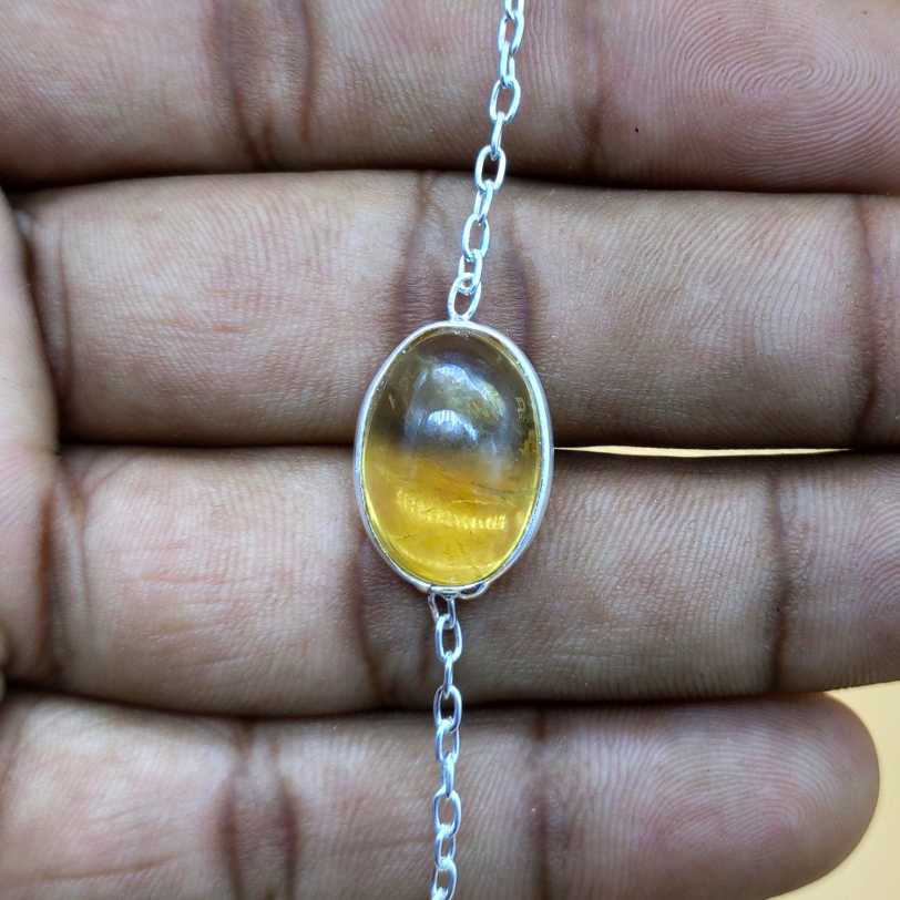 Oval Shape Cabochon Citrine Gemstone Handmade Sterling Silver 925 Chain Bracelet
